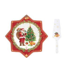 Taartschotel en taartschepset, porselein, 32 cm, "Vintage Christmas - Tree" - Easy Life