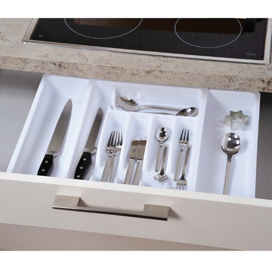 Uitbreidbare bestekbak, kunststof, 29 - 50 cm, Wit - Kesper