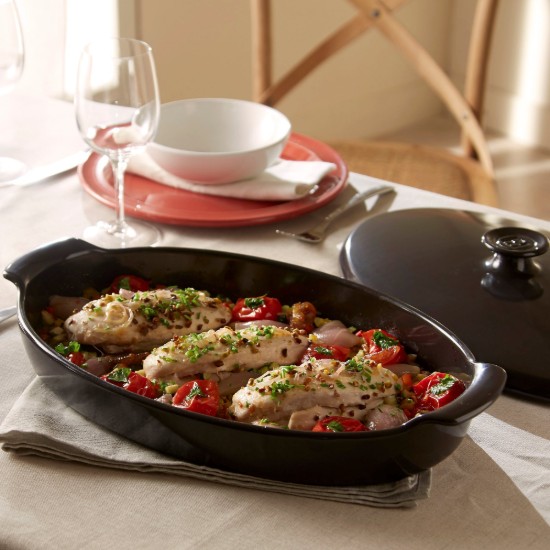Steam cooking dish, ceramic, 42x25cm/1.9L, "PAPILLOTE", Charcoal - Emile Henry