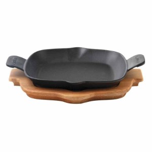 Padella in ghisa, 26x26cm, con supporto in legno - marca LAVA
