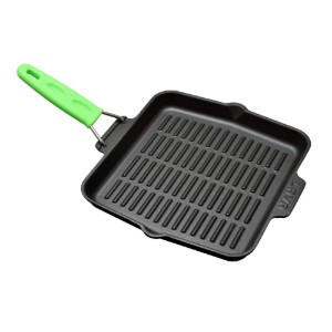 Vierkante grillpan, gietijzer, 24×24 cm, groen handvat - LAVA