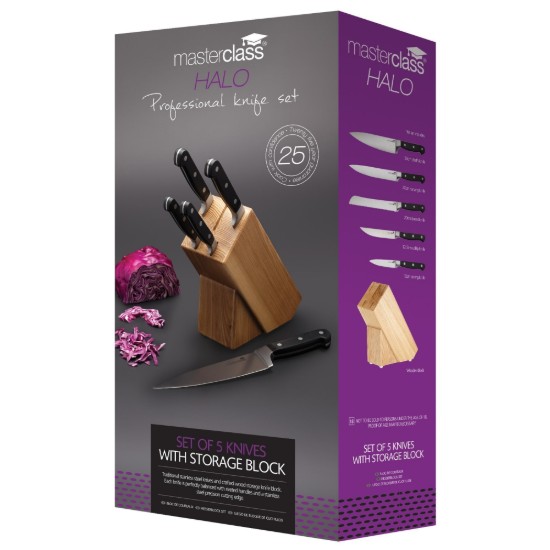 Set van 6 messen, met houder gemaakt van eikenhout - Kitchen Craft
