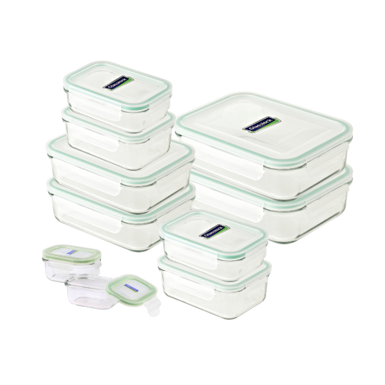 Set van 10 voedselbewaarbakjes, gemaakt van glas - Glasslock