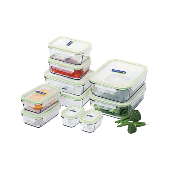 Set van 10 voedselbewaarbakjes, gemaakt van glas - Glasslock