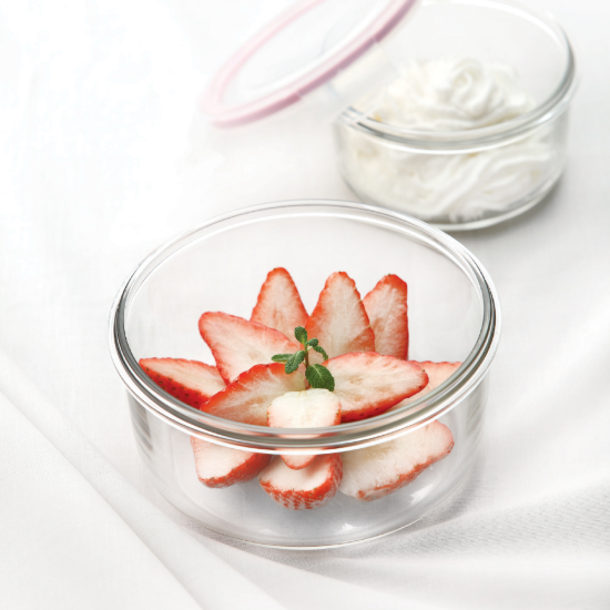 Sett med 3 matbeholdere, laget av glass, rosa - Glasslock