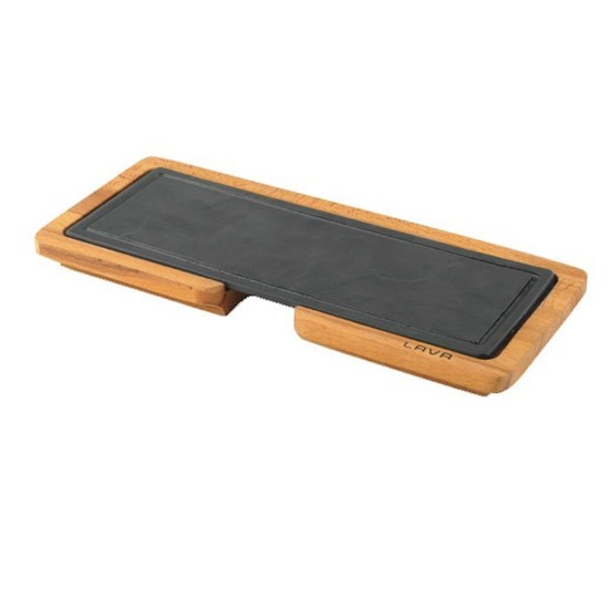 Serving platter, cast iron, with wooden stand, 14.2 x 33.2 - LAVA brand