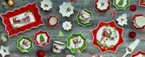 Taartschotel en taartschepset, porselein, 32 cm, "Vintage Christmas - Tree" - Easy Life