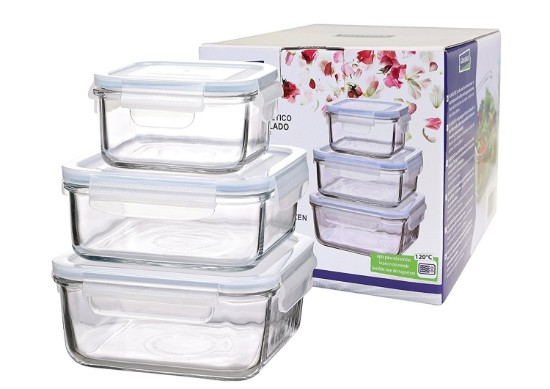 Set 3 caserole din sticla, patrat - Glasslock