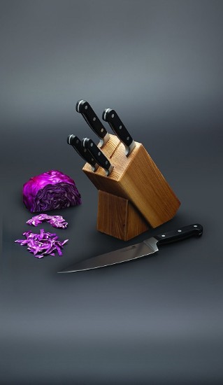 Set van 6 messen, met houder gemaakt van eikenhout - Kitchen Craft