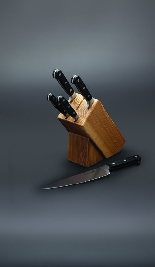 Set van 6 messen, met houder gemaakt van eikenhout - Kitchen Craft
