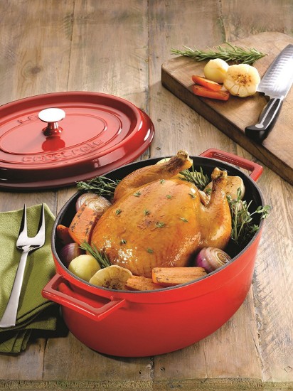 Oval saucepan, cast iron, 27 cm, "Folk" range, red - LAVA brand