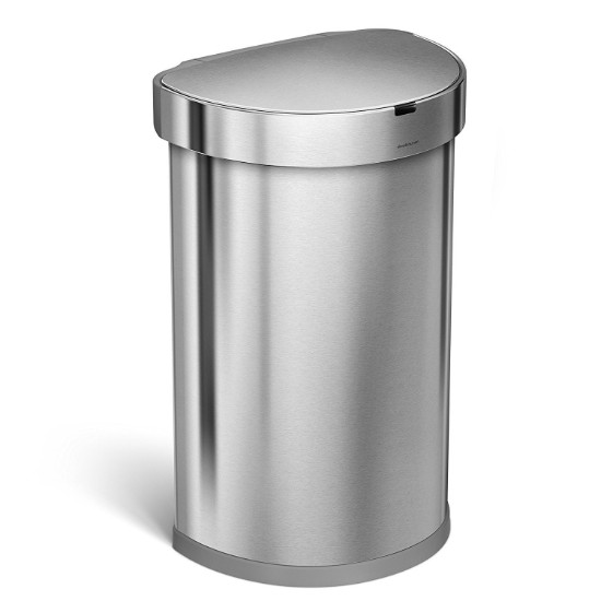 Pattumiera con sensore, semitonda, 45 L, acciaio inox - simplehuman