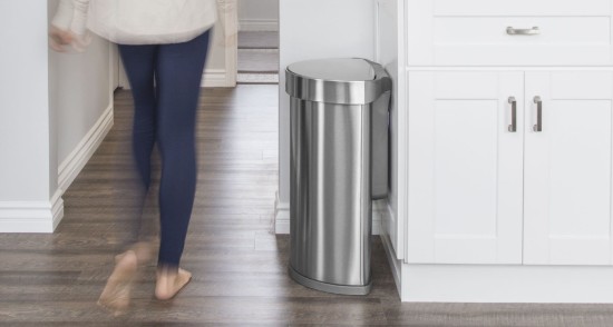 Pattumiera con sensore, semitonda, 45 L, acciaio inox - simplehuman