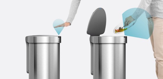 Pattumiera con sensore, semitonda, 45 L, acciaio inox - simplehuman