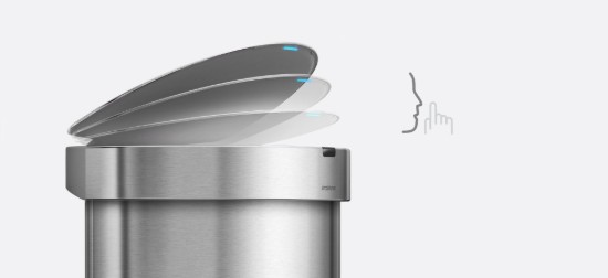 Pattumiera con sensore, semitonda, 45 L, acciaio inox - simplehuman