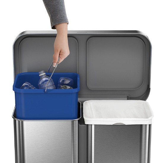 Pedaalprullenbak, twee vakken, 58 L, roestvrij staal - simplehuman