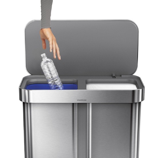 Pedaalprullenbak, twee vakken, 58 L, roestvrij staal - simplehuman