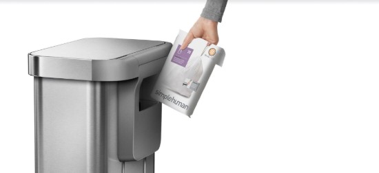Pedaalprullenbak, twee vakken, 58 L, roestvrij staal - simplehuman