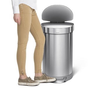 Prullenbak met pedaal, halfrond, 45 L, RVS - simplehuman