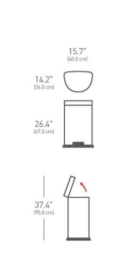 Prullenbak met pedaal, halfrond, 45 L, RVS - simplehuman