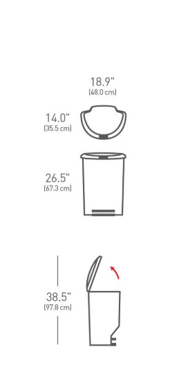 Pattumiera con pedale, 50 L, semitonda, plastica, Nero - simplehuman