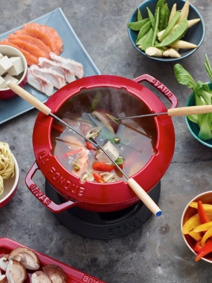 20 cm gietijzeren fondue set, Cherry - Staub