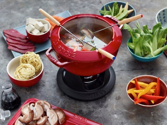 20 cm gietijzeren fondue set, Cherry - Staub
