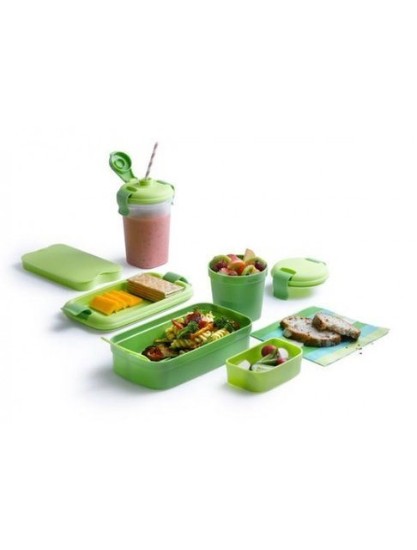 Food container with cutlery set, plastic, Green - Curver