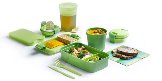 Food container with cutlery set, plastic, Green - Curver