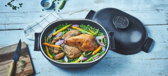 Oval Cocotte katls, keramika, 36,5 x 24,2 cm/4,5L, "Delight", Slate - Emile Henry