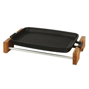 Griglia, ghisa, 31 x 42 cm, con supporto in legno - LAVA