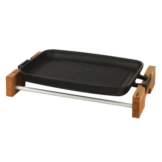 Griglia, ghisa, 31 x 42 cm, con supporto in legno - LAVA