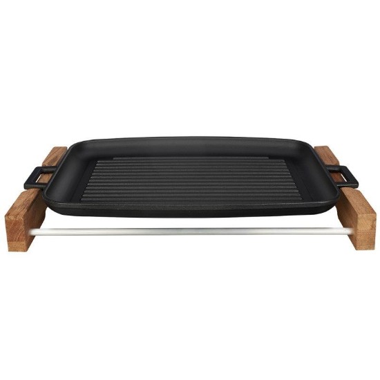 Griglia, ghisa, 31 x 42 cm, con supporto in legno - LAVA
