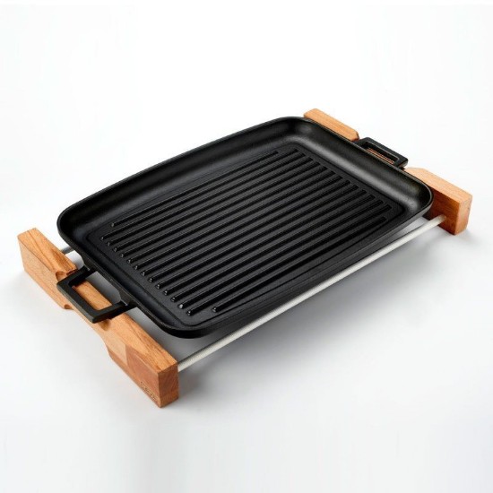 Griglia, ghisa, 31 x 42 cm, con supporto in legno - LAVA