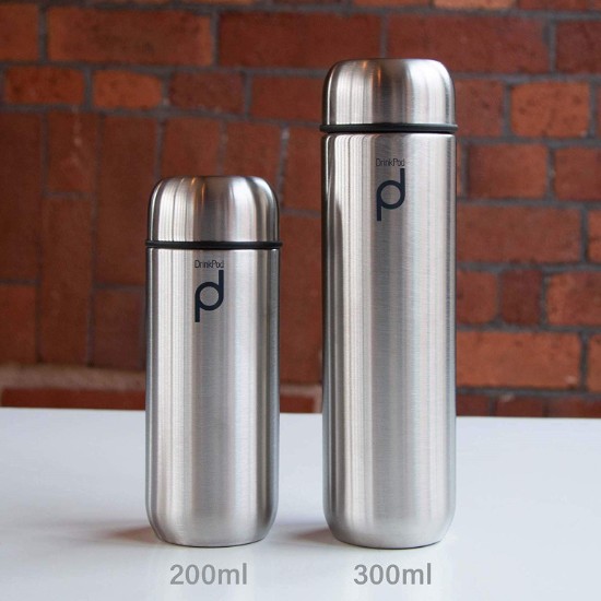 Borraccia termicamente isolata, acciaio inossidabile, 200 ml, "DrinkPod", argento opaco - Grunwerg