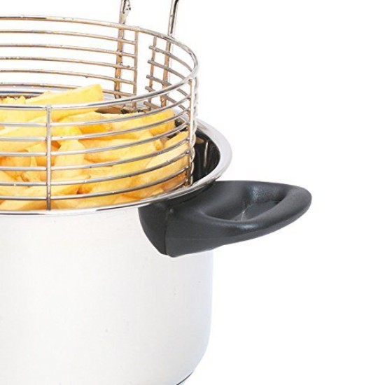 Saucepan-fryer with lid and basket for frying, 20 cm, stainless steel - by Kitchen Craft
