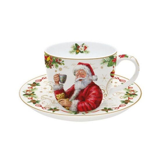 Tazza da tè con piattino "Magic Christmas", 200 ml, Rosso - Easy Life