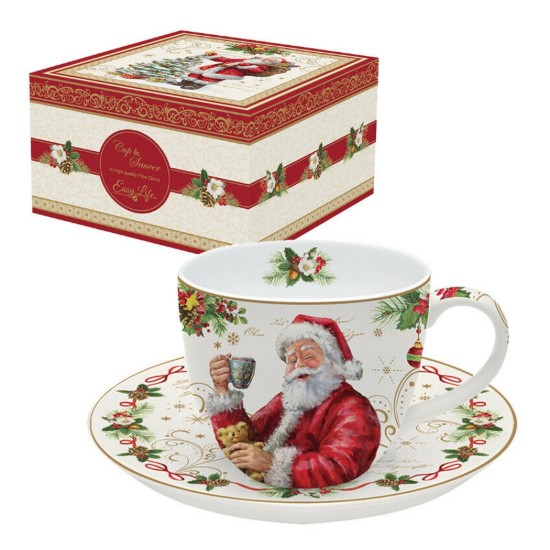 Tazza da tè con piattino "Magic Christmas", 200 ml, Rosso - Easy Life