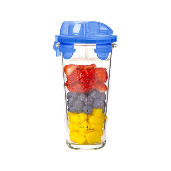 Shaker made from glass, 450 ml, blue - Glasslock