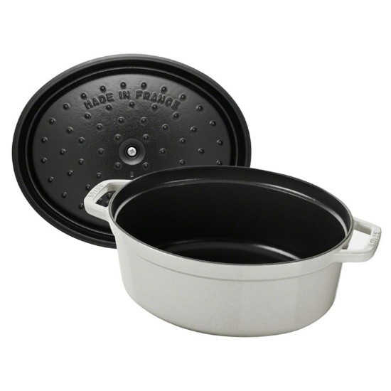 Ovale Cocotte kookpot, gietijzer, 31cm/5.5L, Witte Truffel - Staub