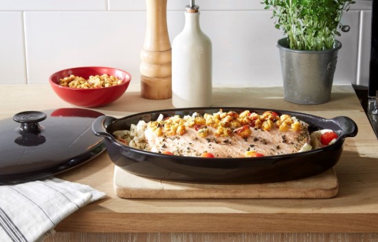 Steam cooking dish, ceramic, 42x25cm/1.9L, "PAPILLOTE", Charcoal - Emile Henry