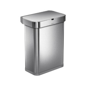 Pattumiera con sensore e controllo vocale, rettangolare, 58 L, acciaio inossidabile - simplehuman