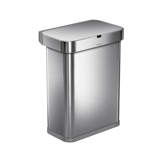Trash can with sensor and voice control, rectangular, 58 L, stainless steel - simplehuman
