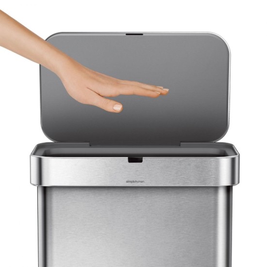 Trash can with sensor and voice control, rectangular, 58 L, stainless steel - simplehuman