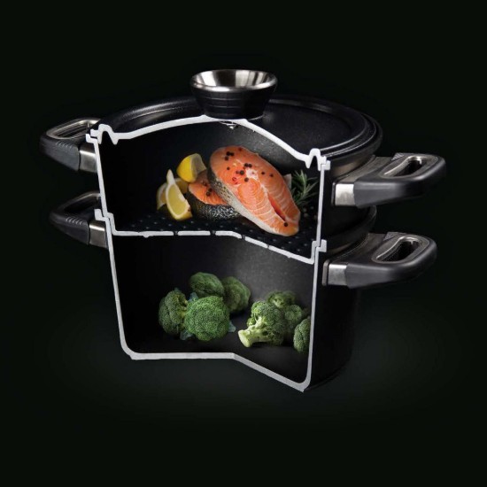 3-teiliges Dampfgargarset, Aluminium, 20 cm/3 L - AMT Gastroguss