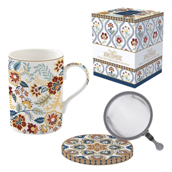 350 ml "Paisley Abundance" beker met deksel en zetgroep, porselein - Easy Life