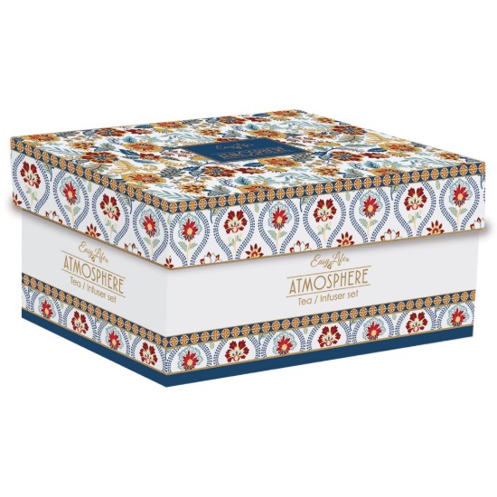 Teiera in porcellana da 600 ml con infusore e 2 tazzine, collezione "Paisley Abbondanza" - Easy Life