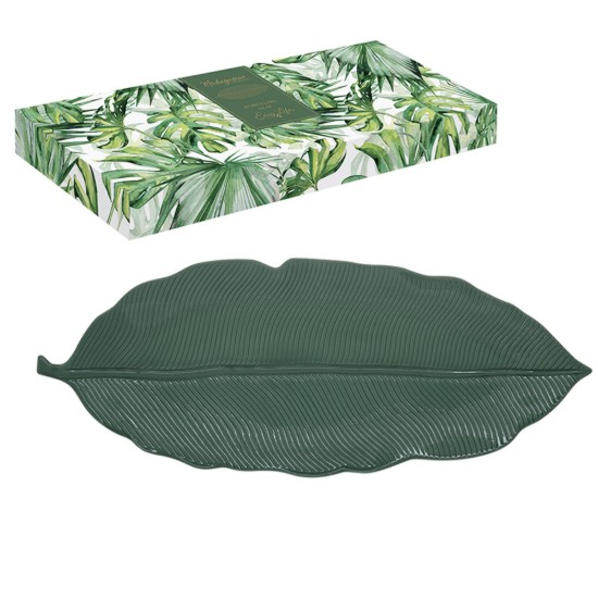 "Tropical Leaves Green" posliinilautanen, 47 x 19 cm - Easy Life 