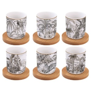 "Retro Jungle" set of 6 cups with saucers, 70 ml, made of porcelain - Easy Life 