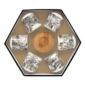 "Retro Jungle" set of 6 cups with saucers, 70 ml, made of porcelain - Easy Life 